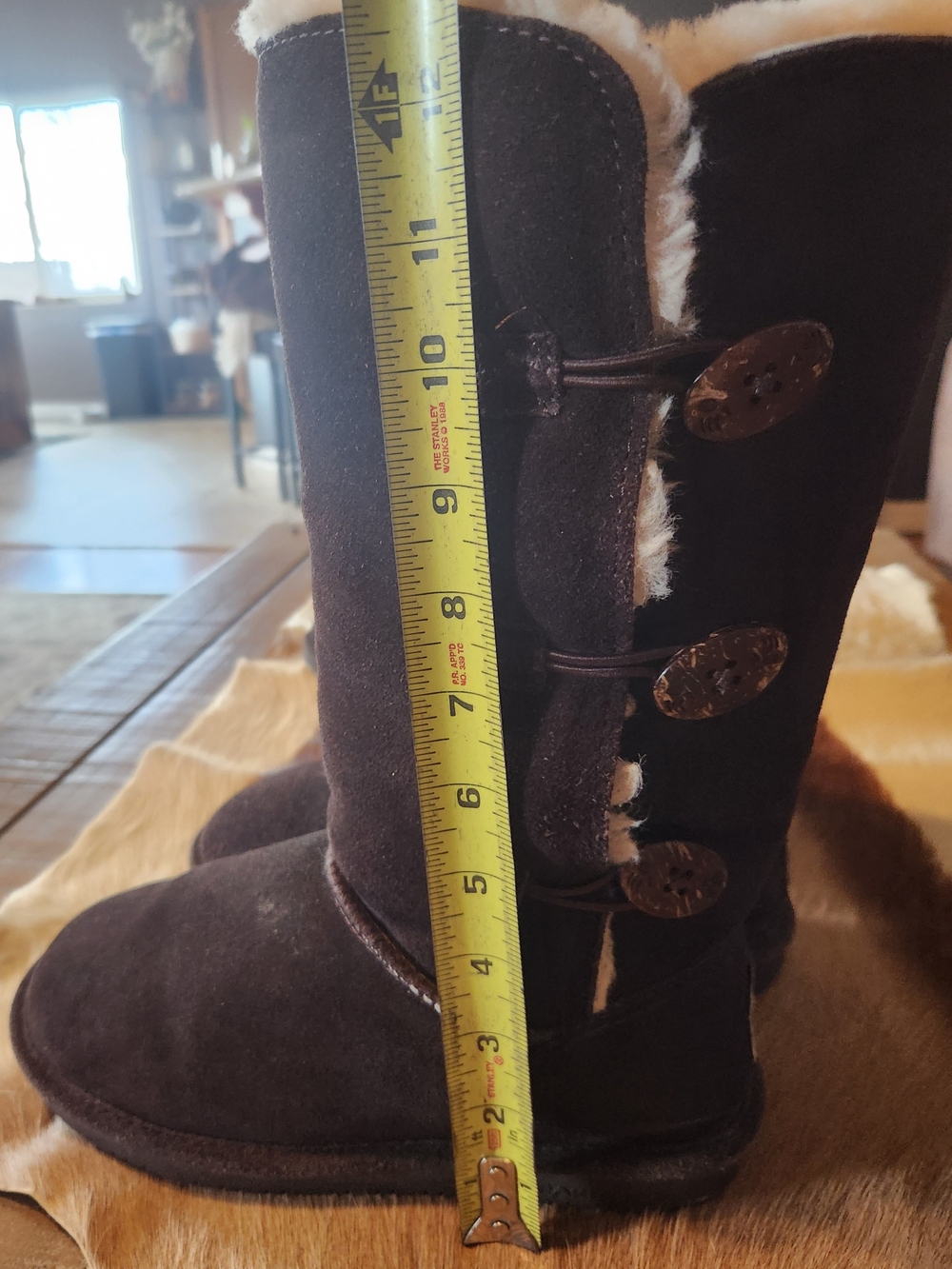 BearPaw Kids Dark Brown Button-Front Shearling Boots
